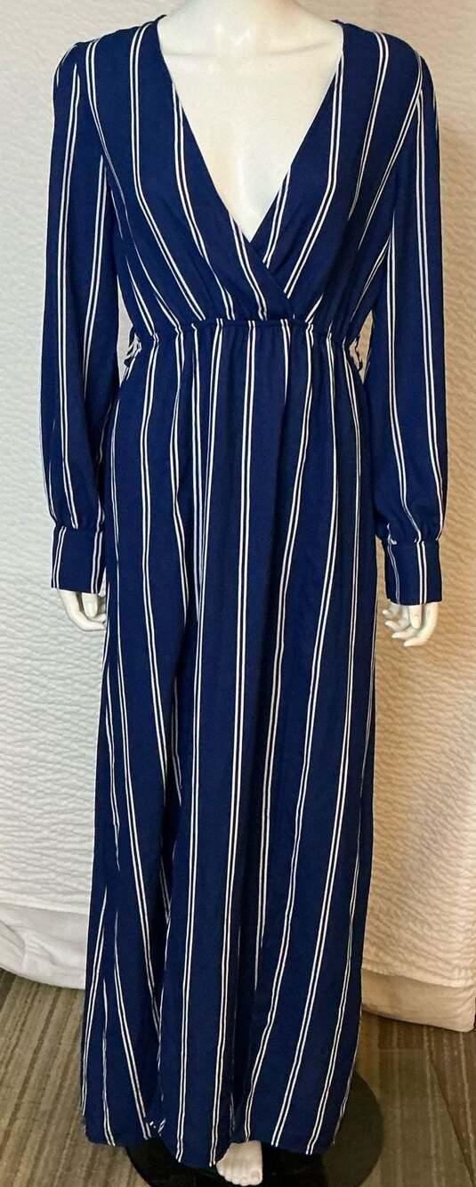 Forever 21 Contemporary Striped Maxi Dress Size M Blue White V-Neck